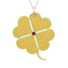 Büyük Yonca Kolye - Kök yakut ve sitrin 925 ayar altın kaplama gümüş kolye (40 cm rose altın rolo zincir) #1lu4rl