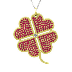 Büyük Yonca Kolye - Swarovski ve rodolit garnet 8 ayar altın kolye (40 cm beyaz altın rolo zincir) #1mborie