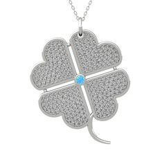 Büyük Yonca Kolye - Akuamarin ve swarovski 8 ayar beyaz altın kolye (40 cm beyaz altın rolo zincir) #1mk6a3r