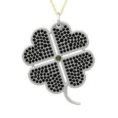 Peridot ve siyah zirkon 18 ayar beyaz altın kolye (40 cm altın rolo zincir)