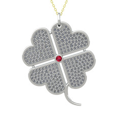 Rodolit garnet ve pırlanta 925 ayar gümüş kolye (3.3 karat, 40 cm altın rolo zincir)