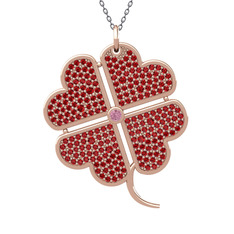 Pembe kuvars ve garnet 14 ayar rose altın kolye (40 cm gümüş rolo zincir)