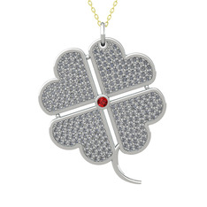 Garnet ve pırlanta 18 ayar beyaz altın kolye (3.3 karat, 40 cm altın rolo zincir)