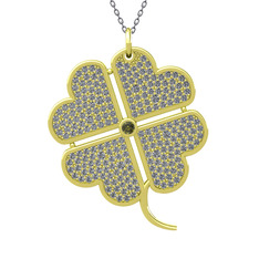 Büyük Yonca Kolye - Peridot ve pırlanta 925 ayar altın kaplama gümüş kolye (3.3 karat, 40 cm gümüş rolo zincir) #1olvtg1