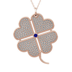 Büyük Yonca Kolye - Lab safir ve swarovski 925 ayar rose altın kaplama gümüş kolye (40 cm rose altın rolo zincir) #1ortsrz