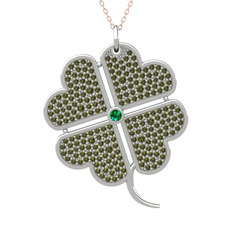 Büyük Yonca Kolye - Yeşil kuvars ve peridot 925 ayar gümüş kolye (40 cm gümüş rolo zincir) #1pfsz77