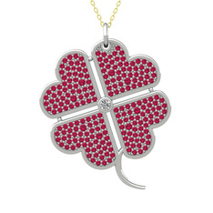 Pırlanta ve rodolit garnet 14 ayar beyaz altın kolye (0.11 karat, 40 cm altın rolo zincir)