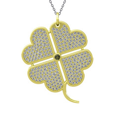 Büyük Yonca Kolye - Peridot ve swarovski 14 ayar altın kolye (40 cm gümüş rolo zincir) #1qfm4y4