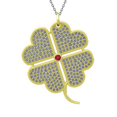 Rodolit garnet ve pırlanta 925 ayar altın kaplama gümüş kolye (3.3 karat, 40 cm gümüş rolo zincir)