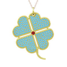 Büyük Yonca Kolye - Garnet ve akuamarin 925 ayar altın kaplama gümüş kolye (40 cm rose altın rolo zincir) #1qzzf5t