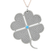 Büyük Yonca Kolye - Akuamarin ve swarovski 925 ayar gümüş kolye (40 cm rose altın rolo zincir) #1r8zwj9