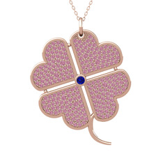 Lab safir ve pembe kuvars 925 ayar rose altın kaplama gümüş kolye (40 cm rose altın rolo zincir)