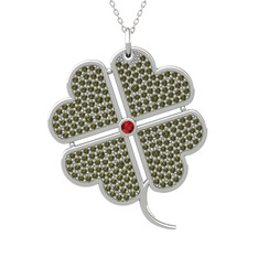 Garnet ve peridot 8 ayar beyaz altın kolye (40 cm beyaz altın rolo zincir)