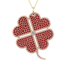 Büyük Yonca Kolye - Pırlanta ve garnet 18 ayar rose altın kolye (0.11 karat, 40 cm altın rolo zincir) #1tqaa3z