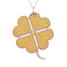 Büyük Yonca Kolye - Sitrin 925 ayar rose altın kaplama gümüş kolye (40 cm gümüş rolo zincir) #1ujxilw