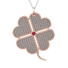 Rodolit garnet ve pırlanta 8 ayar rose altın kolye (3.3 karat, 40 cm beyaz altın rolo zincir)