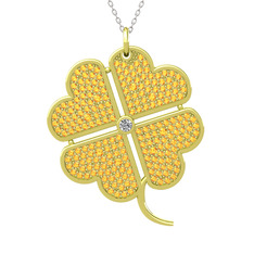 Büyük Yonca Kolye - Swarovski ve sitrin 14 ayar altın kolye (40 cm beyaz altın rolo zincir) #1uunl73