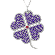 Büyük Yonca Kolye - Rodolit garnet ve ametist 925 ayar gümüş kolye (40 cm gümüş rolo zincir) #1uxn01c
