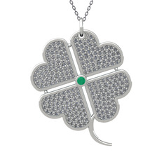 Büyük Yonca Kolye - Kök zümrüt ve pırlanta 8 ayar beyaz altın kolye (3.3 karat, 40 cm gümüş rolo zincir) #1vgyd6t