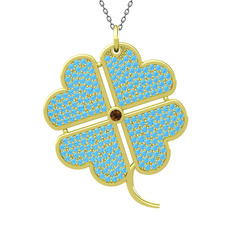 Büyük Yonca Kolye - Dumanlı kuvars ve akuamarin 14 ayar altın kolye (40 cm gümüş rolo zincir) #1vzdsq8