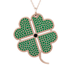 Siyah zirkon ve yeşil kuvars 8 ayar rose altın kolye (40 cm gümüş rolo zincir)