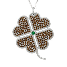 Büyük Yonca Kolye - Yeşil kuvars ve dumanlı kuvars 925 ayar gümüş kolye (40 cm gümüş rolo zincir) #3r0y72
