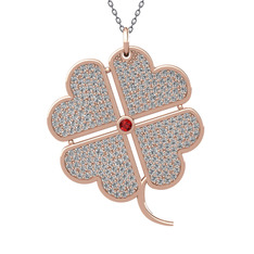 Büyük Yonca Kolye - Garnet ve swarovski 8 ayar rose altın kolye (40 cm gümüş rolo zincir) #40qoof