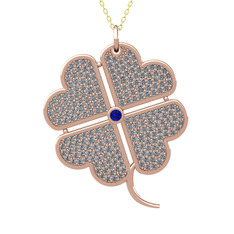 Büyük Yonca Kolye - Lab safir ve pırlanta 14 ayar rose altın kolye (3.3 karat, 40 cm gümüş rolo zincir) #4cwsr1