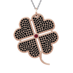 Kök yakut ve siyah zirkon 925 ayar rose altın kaplama gümüş kolye (40 cm gümüş rolo zincir)