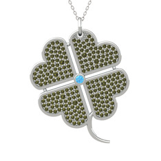 Akuamarin ve peridot 8 ayar beyaz altın kolye (40 cm beyaz altın rolo zincir)