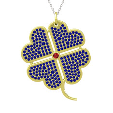 Garnet ve lab safir 14 ayar altın kolye (40 cm beyaz altın rolo zincir)