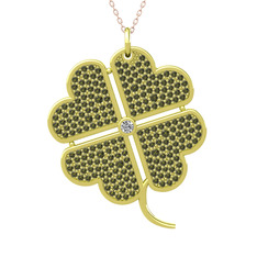 Swarovski ve peridot 14 ayar altın kolye (40 cm rose altın rolo zincir)
