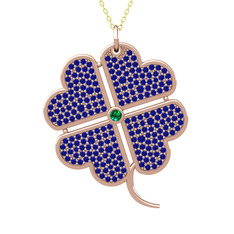 Yeşil kuvars ve lab safir 14 ayar rose altın kolye (40 cm altın rolo zincir)