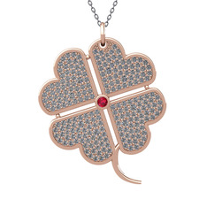 Büyük Yonca Kolye - Rodolit garnet ve pırlanta 8 ayar rose altın kolye (3.3 karat, 40 cm gümüş rolo zincir) #8f77vy
