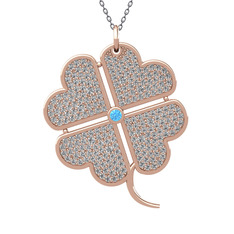 Büyük Yonca Kolye - Akuamarin ve swarovski 18 ayar rose altın kolye (40 cm gümüş rolo zincir) #8m4mu1