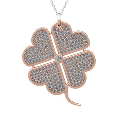 Swarovski ve pırlanta 8 ayar rose altın kolye (3.3 karat, 40 cm beyaz altın rolo zincir)