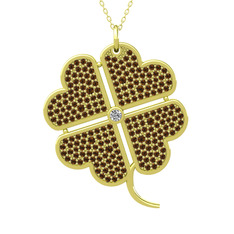 Büyük Yonca Kolye - Swarovski ve dumanlı kuvars 18 ayar altın kolye (40 cm altın rolo zincir) #a9zwig