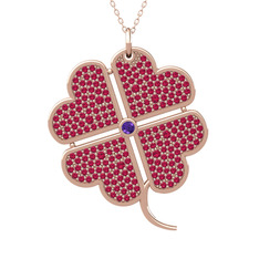 Büyük Yonca Kolye - Ametist ve rodolit garnet 14 ayar rose altın kolye (40 cm gümüş rolo zincir) #ag0t76