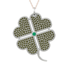 Kök zümrüt ve peridot 14 ayar beyaz altın kolye (40 cm rose altın rolo zincir)