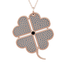 Büyük Yonca Kolye - Siyah zirkon ve pırlanta 14 ayar rose altın kolye (3.3 karat, 40 cm rose altın rolo zincir) #apolju