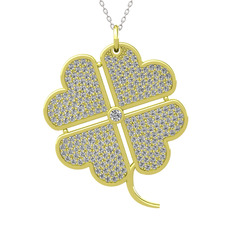 Büyük Yonca Kolye - Beyaz zirkon ve swarovski 925 ayar altın kaplama gümüş kolye (40 cm gümüş rolo zincir) #arp3yh