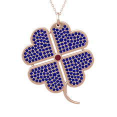 Kök yakut ve lab safir 925 ayar rose altın kaplama gümüş kolye (40 cm rose altın rolo zincir)
