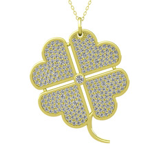Büyük Yonca Kolye - Swarovski 8 ayar altın kolye (40 cm gümüş rolo zincir) #bw9d73