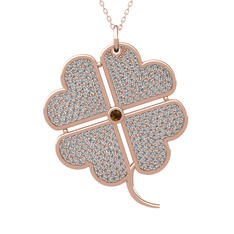 Dumanlı kuvars ve swarovski 8 ayar rose altın kolye (40 cm rose altın rolo zincir)