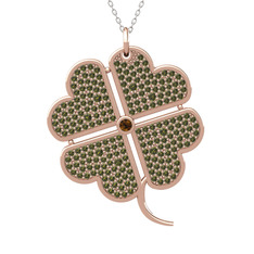 Dumanlı kuvars ve peridot 8 ayar rose altın kolye (40 cm beyaz altın rolo zincir)