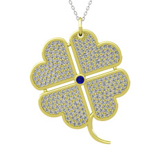 Lab safir ve beyaz zirkon 925 ayar altın kaplama gümüş kolye (40 cm beyaz altın rolo zincir)
