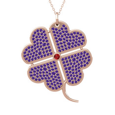 Büyük Yonca Kolye - Garnet ve ametist 14 ayar rose altın kolye (40 cm rose altın rolo zincir) #dhfvv4