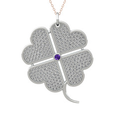 Büyük Yonca Kolye - Ametist ve swarovski 925 ayar gümüş kolye (40 cm rose altın rolo zincir) #ekc7tw