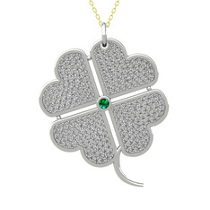 Büyük Yonca Kolye - Yeşil kuvars ve swarovski 8 ayar beyaz altın kolye (40 cm gümüş rolo zincir) #eyk9m