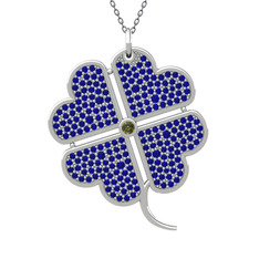 Peridot ve lab safir 18 ayar beyaz altın kolye (40 cm gümüş rolo zincir)